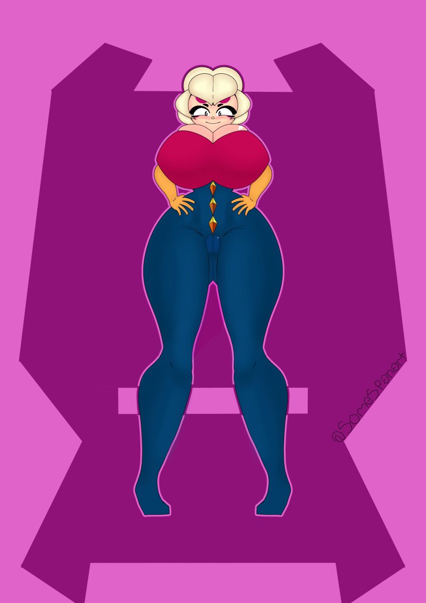 big_breasts big_thighs brawl_stars charlie_(brawl_stars) clothing girl pussy somespanart white_hair white_skin