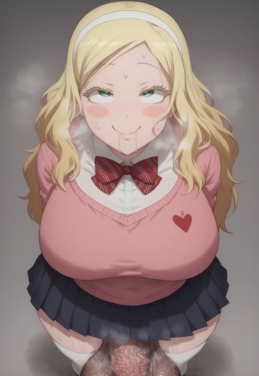 ai_generated carol_olston drooling dumb eyes_rolling_back futanari huge_breasts large_breasts musk_clouds smile steamy tomo-chan_wa_onna_no_ko