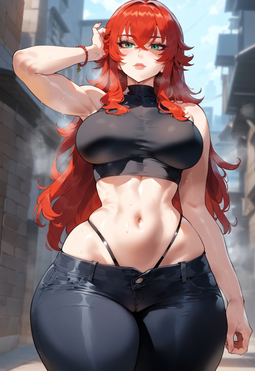 1girls ai_generated ass ass ass_bigger_than_head ass_focus bangs big_ass big_breasts big_butt big_thighs breasts butt_focus crop_top curvy curvy_figure denim female green_eyes hi_res high_school_dxd highleg highleg_panties huge_ass huge_breasts huge_butt huge_thighs jeans jewelry large_breasts long_hair looking_at_viewer milf miyuai nai_diffusion navel panties pants red_hair rias_gremory solo stable_diffusion thick thick_ass thick_butt thick_hips thick_legs thick_thighs thighs thong underwear voluptuous voluptuous_female wide_hips