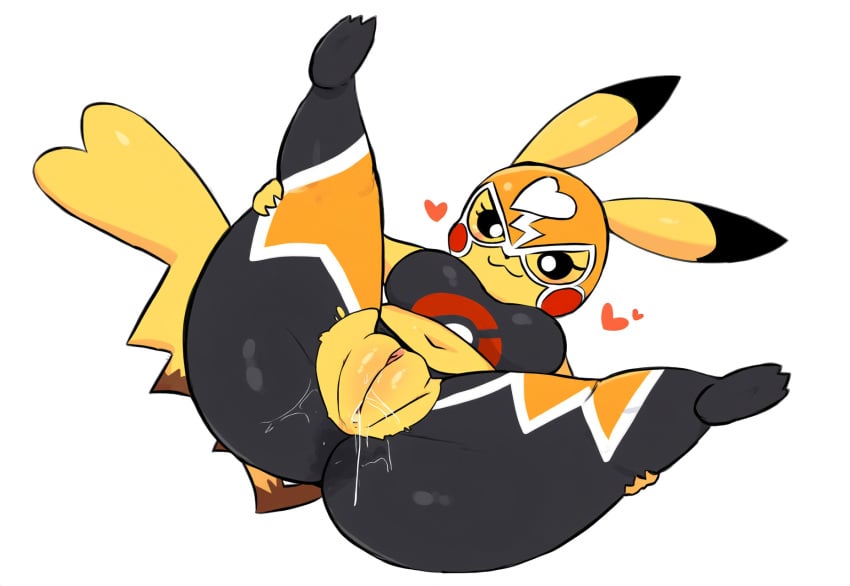 ai_generated big_breasts breasts female furry mullon novelai pikachu pikachu_libre pokemon pokemon_(species) pussy pussy_juice shortstack thick_thighs wrestling_outfit