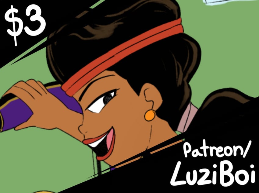 brooklyn_(moon_girl_and_devil_dinosaur) coach_greer disney disney_channel holding_another holding_another's_wrist looking_back luzia marvel marvel_comics moon_girl_and_devil_dinosaur preview sweatband tongue tongue_out