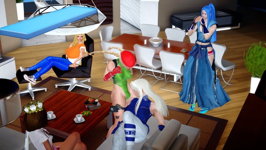 alina bonne_jenet cammy_white crown dinner h23chris honey_select_2 jhun_hoon king_of_fighters leotard rubbing_pussy samurai_shodown sofa street_fighter tachibana_ukyo