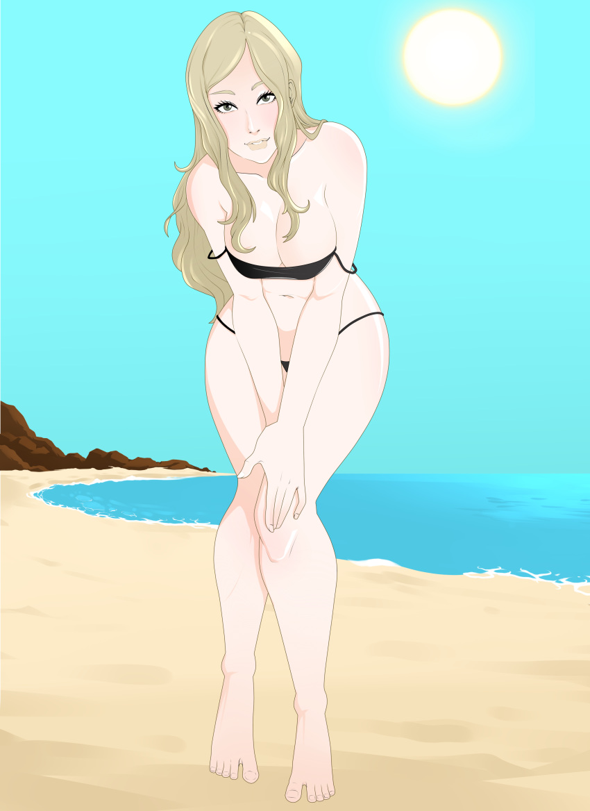 barefoot beach bikini blonde_hair cleavage female female_only long_hair navel no_more_heroes rodjim solo standing swimsuit sylvia_christel