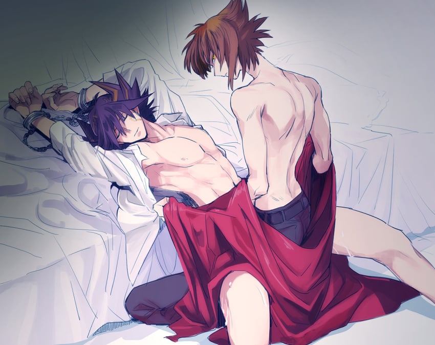 2boys after_sex jaden_yuki lying male male_focus multiple_boys sleeping weko_(senell) yaoi yu-gi-oh! yu-gi-oh!_5d's yu-gi-oh!_gx yusei_fudo