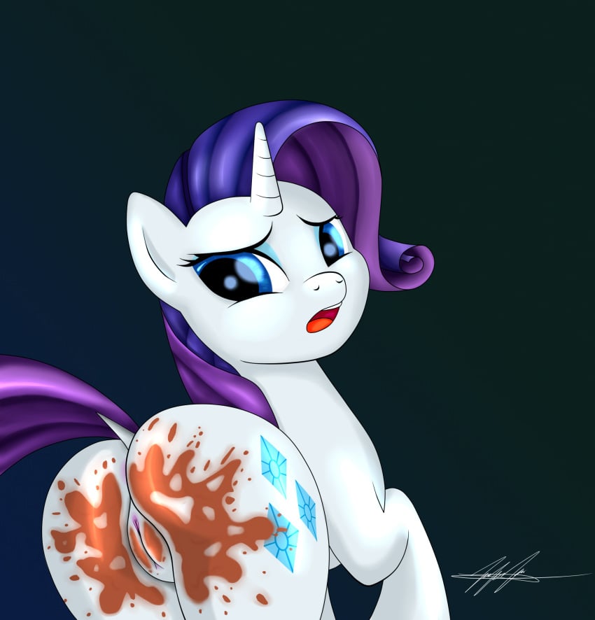 2015 ass blue_eyes cutie_mark digital_media_(artwork) dock equine eyeshadow female feral friendship_is_magic hair hi_res horn long_hair looking_back makeup mammal mud my_little_pony open_mouth purple_hair pussy rainingskys rarity_(mlp) rear_view solo unicorn