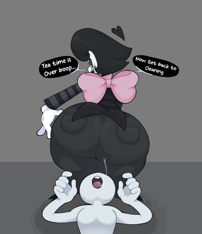 2boys bartholomew_(dozighost) big_ass dozighost femboy getting_up hand_on_butt rubberhose saliva saliva_string saliva_trail tagme thick_ass thick_thighs