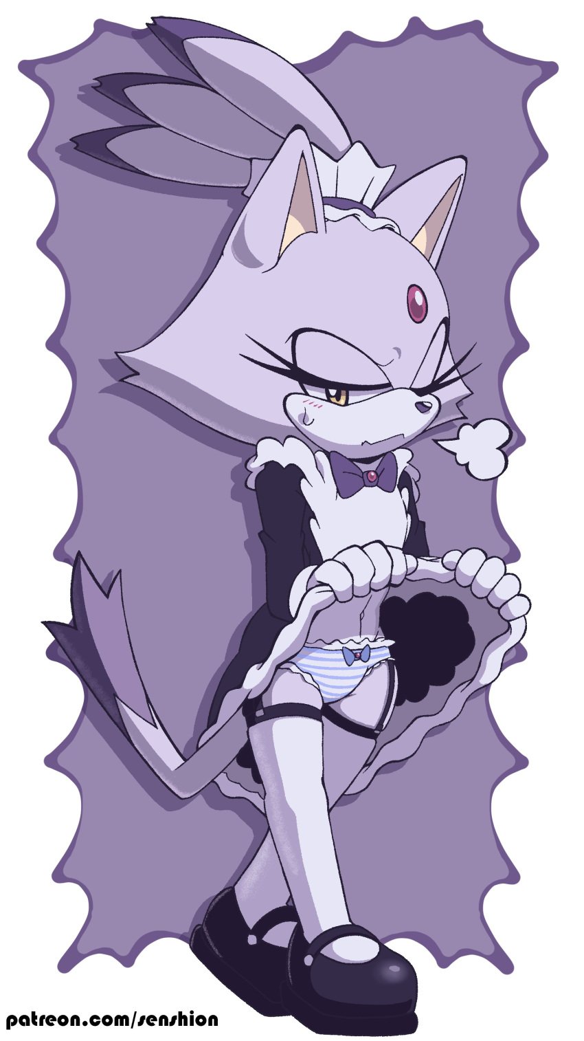 1girls anthro blaze_the_cat blush breasts feline fellatio female female_only maid panties sega senshion shoes sonic_(series) sonic_rush sonic_speed_simulator sonic_the_hedgehog_(series) sweat tail