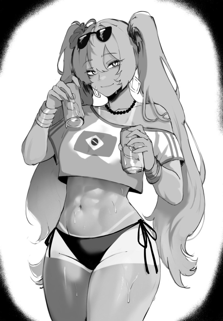 1girls abs ass athletic_female big_ass big_thighs bikini black_and_white brazil brazilian brazilian_female brazilian_miku breasts can cyan_eyes cyan_hair dark-skinned_female female female_only fit_female hatsune_miku holding_object huge_ass huge_thighs latin_american_hatsune_miku_(meme) long_hair looking_at_viewer masoq095 medium_breasts navel shirt shorts slim_waist solo sweat sweatdrop sweating tagme tan tan_body tan_line tan_lines tanline tanlines thick_hips thick_thighs thighs thong twintails vocaloid wide_hips