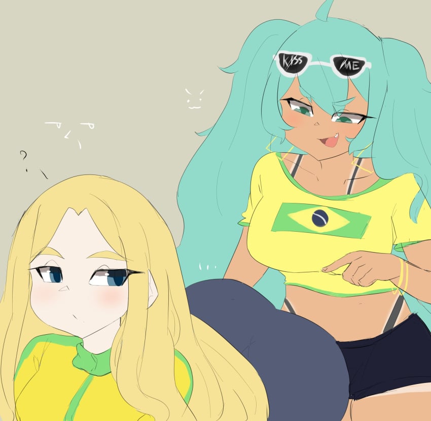 2024 2girls anna_aveiro_nakumura_dos_santos_moreira_cuccittini ass beach big_ass big_thighs bikini blonde_hair blue_eyes brazil brazilian brazilian_female brazilian_miku breasts cyan_eyes cyan_hair dynaartist female female_focus female_only girls_only hatsune_miku jacket latin_american_hatsune_miku_(meme) long_hair medium_breasts multicolored_hair na_nare_hana_nare p.a._works shirt shorts sweat sweatdrop sweating tagme tan tan_body tan_line tan_lines tanline tanlines thick_ass thick_hips thick_thighs thighs thong twintails vocaloid yellow_shirt yuri