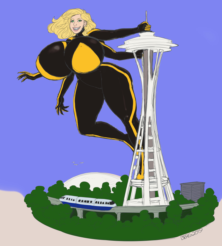 4_arms berggie giantess hailey_(symbiobro) hourglass_figure huge_breasts massive_breasts multi_arm multi_limb seattle space_needle symbiobro tagme train vex_(symbiobro)