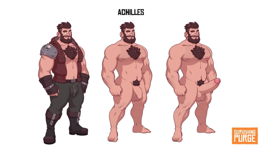 1boy achilles_(surviving_purge) bara beard boner brown_hair bulge chest_tuft completely_nude concept_art erection facial_hair flaccid foreskin full_beard girthy_penis grizzlygamerdev hairy highres looking_at_viewer male male_focus male_only male_pubic_hair mature_male muscular muscular_male navel nipples nude penis pubic_hair scar second-party_source short_hair smile solo sparse_chest_hair standing surviving_purge_(grizzlygamerdev) thick_beard thick_eyebrows thighs uncensored vliir