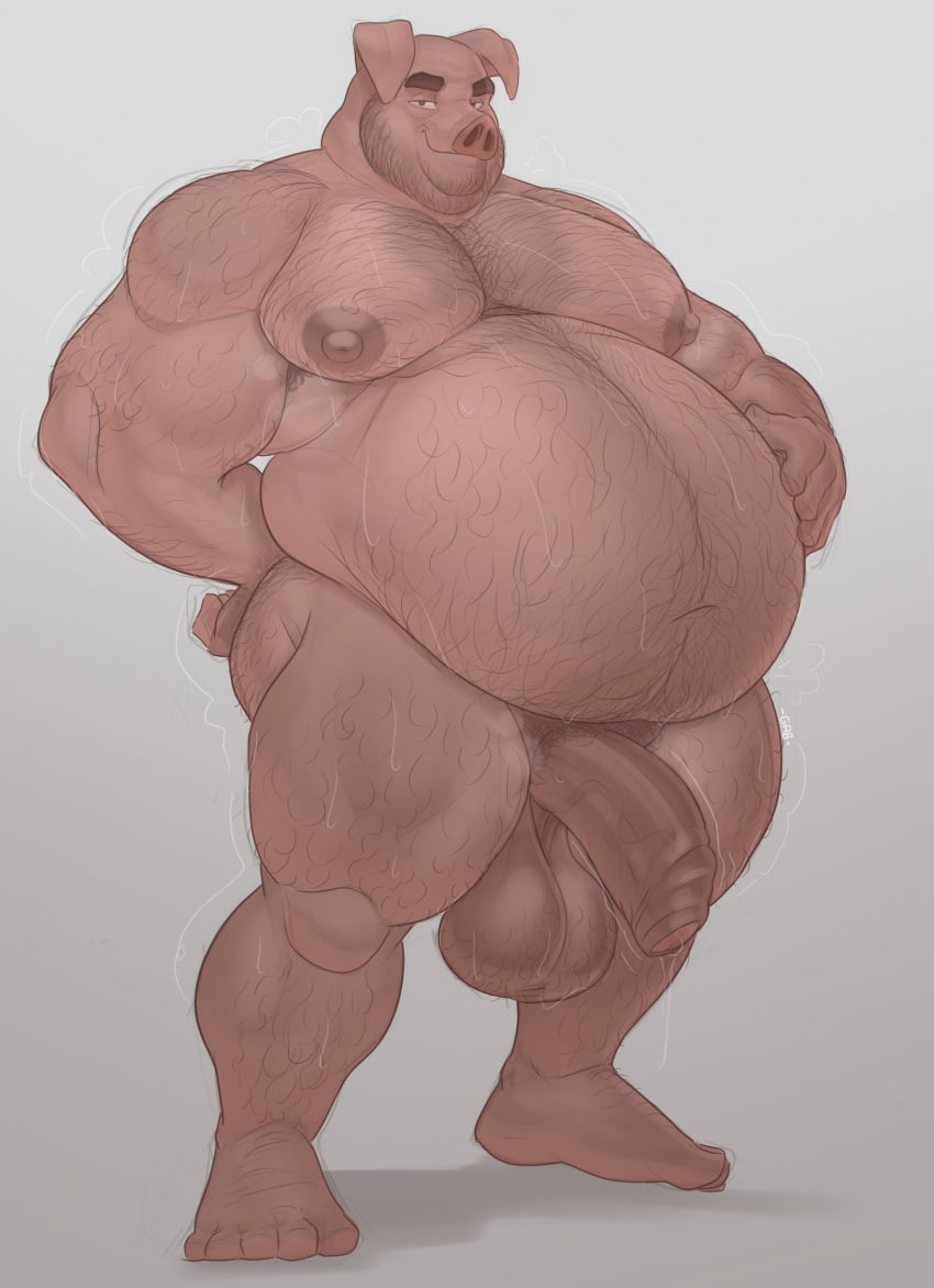 1boy anthro bara big_balls big_belly big_breasts big_chest big_dick big_gut big_nipples big_pecs big_penis big_stomach busty daddy flaccid gab_art gay hairy hairy_belly hand_on_belly huge_balls huge_belly huge_cock huge_gut huge_stomach leaking_precum male male_only manboobs mantits musk nude pig precum precum_drip precum_string solo solo_male sweat sweating swine uncut