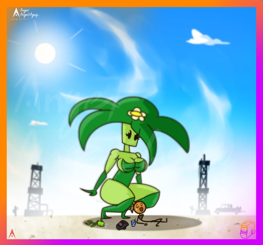 agonywelds angelsagony ass blue_sky censored female femdom leaf leaves peashooter_(pvz) plant plant_girl plants_vs_zombies pvz smaller_male squatting sun tall_female taller_female taller_girl thick_ass thick_thighs thighs umbrella_leaf_(pvz) welder welding_mask wide_hips