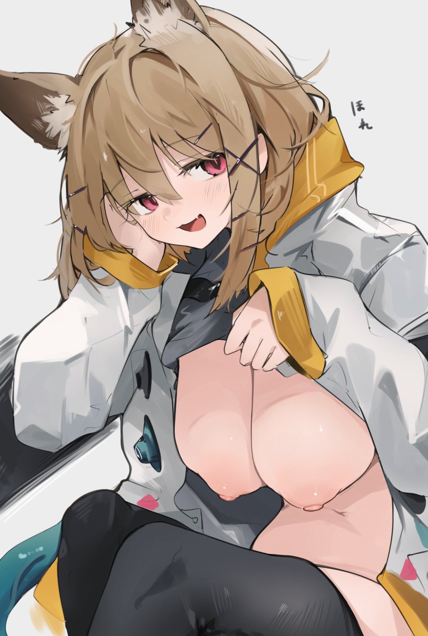 animal_ears arknights breasts breasts_out female female_only mikozin pointy_chin utage_(arknights)