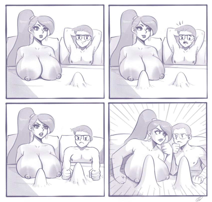 competitive edemevas erection four_panels funny futa_is_bigger futanari glasses hoop_earrings huge_breasts humor larger_futanari makeup male male_is_bigger meme size_comparison