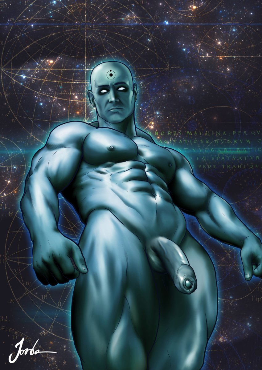 1boy abs absurd_res areola artist_signature bald balls ballsack biceps blue_skin canon_costume casual dc_comics doctor_manhattan erect_nipples facial_mark flaccid_penis foreskin foreskin_folds hi_res humanoid humanoid_penis intact jorden_arts long_foreskin looking_at_viewer looking_down male male_nipples male_only manly mature_male muscles muscular_male navel no_pubic_hair no_pupils nude_male pecs penis scrotum shaved_crotch smooth_skinned_male solo starry_background testicles triceps uncut unretracted_foreskin vein veiny_penis watchmen white_eyes