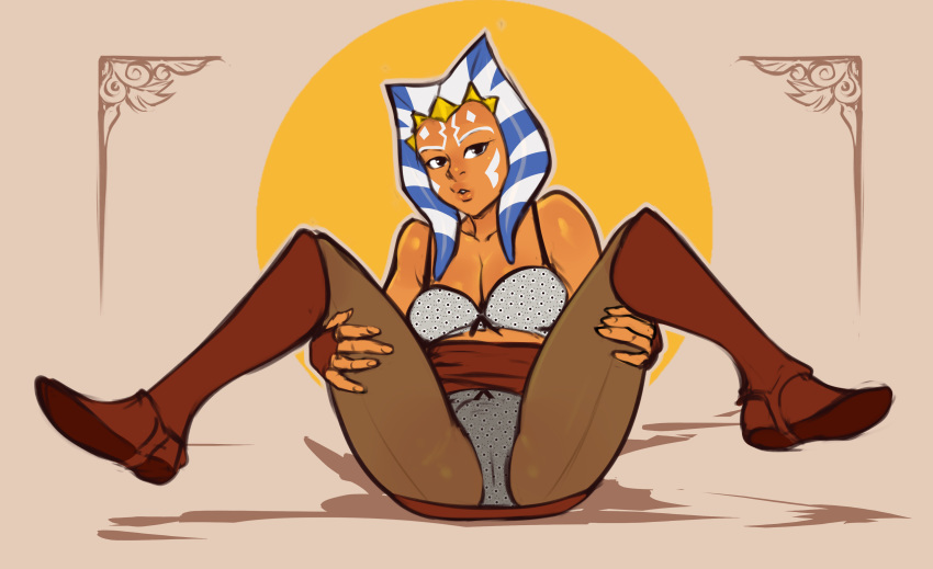 1girls 2018 2d absurdres ahsoka_tano alien alien_girl alien_humanoid background boots bra breasts cleavage clone_wars clothed dress facial_markings female female_only fingerless_gloves footwear front_view gloves highres horn humanoid izra knee_boots looking_at_viewer orange_body orange_skin panties pantyhose polka_dot polka_dot_bra polka_dot_panties red_clothing shoes simple_background skirt solo spread_legs spreading spreading_legs star_wars tentacle tentacle_hair the_clone_wars:_season_four the_clone_wars:_season_three togruta underwear updress upskirt