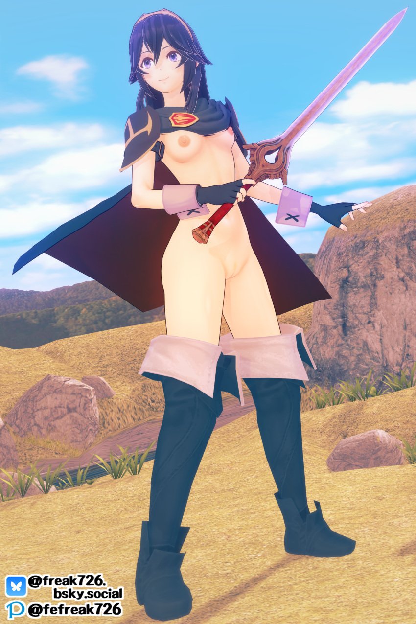 1girls 3d bare_arms bare_thighs blue_eyes blue_hair boots brand_of_the_exalt breasts cape emblem falchion_(fire_emblem) fefreak726 female female_only fingerless_gloves fire_emblem fire_emblem_awakening full_body gloves hair_between_eyes holding holding_sword holding_weapon long_hair lucina_(fire_emblem) naked_boots naked_cape naked_footwear naked_gloves navel nipples nude nude_female outdoors pose pussy scarf shoulder_pads small_breasts smile solo standing stomach super_smash_bros. super_smash_bros._ultimate sword symbol-shaped_pupils thigh_boots thighs tiara uncensored weapon