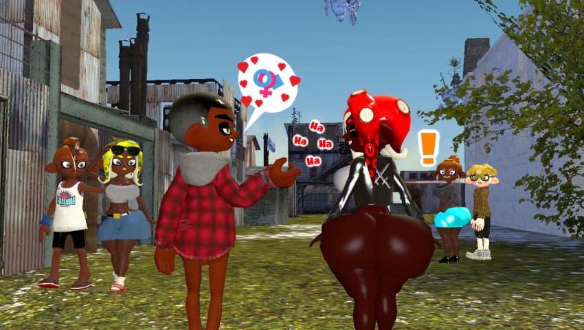 3d ass_bounce ass_focus ass_jiggle ass_wobble balls_peek bare_ass big_ass_(female) big_ass_cheeks big_butt big_butt_(female) big_butt_cheeks bottomless bubble_ass_(female) bubble_butt bubble_butt_(female) chatting couples date garry's_mod jiggling_ass kaibernation laughing naked_butt oc original_characters speech_bubble splatoon walking wobbling_ass
