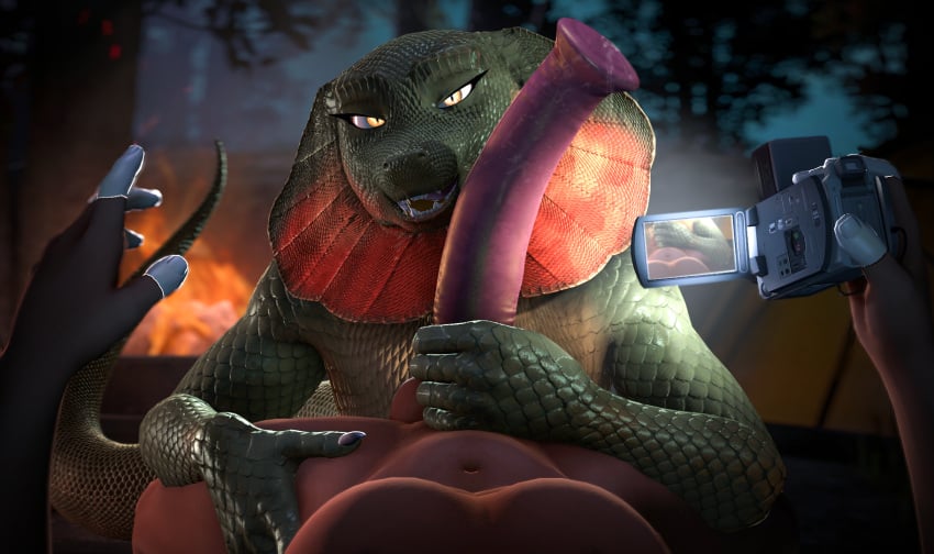 3d agamid animal_genitalia animal_penis anthro big_penis bodily_fluids bovid camera campfire caprine digital_media_(artwork) duo equine_genitalia equine_penis forest frilled_lizard genital_fluids genitals hi_res holding_penis huge_cock imminent_sex lizard male male/male mammal outdoor_nudity outside penis plant precum recording reptile scalie sharp_teeth slick3d source_filmmaker_(artwork) tail teeth tree video_camera