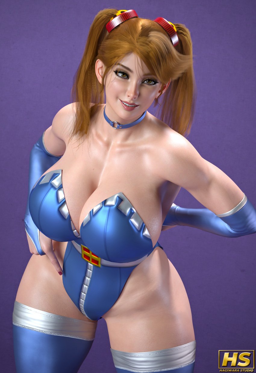 1girls 3d 3d_artwork 3d_model 3d_render absurd_res absurdres athletic athletic_female bare_shoulders big_breasts black_eyeliner blue_choker blue_clothes blue_clothing blue_leotard blue_sleeves blue_thighhighs breasts brown_eyes brown_hair busty choker cleavage clothed clothed_female clothing cute_face detached_sleeves eyeliner female fingernails fit fit_female gradient_background gundam gundam_build_fighters gundam_build_fighters_try hagiwara_studio hand_on_hip hand_on_own_hip hands_on_hips hands_on_own_hips high_leg_leotard high_resolution highres hips huge_breasts large_breasts leotard light-skinned_female light_skin long_hair looking_up nail_polish plain_background plump_breasts pointing pointing_at_pussy pose posing purple_background red_nail_polish red_nails sazaki_kaoruko simple_background sleeves smile smiling solo solo_female solo_focus standing teeth teeth_showing thick thick_female thick_thighs thighhighs thighs twintails wide_hips