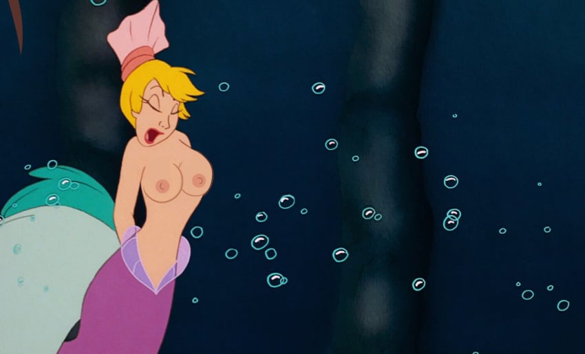 andrina areolae ariel's_sisters blonde_hair breasts closed_eyes disney edit erect_nipples female female_only fish hair_accessory human large_breasts lipstick mermaid monster_girl nipples screenshot screenshot_edit short_hair tail the_little_mermaid tongue topless underwater