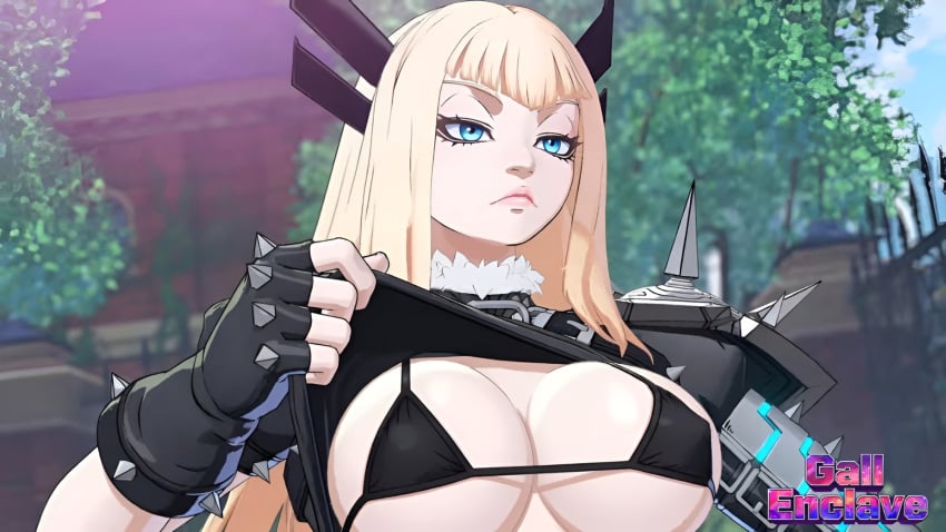 big_breasts blonde_hair breasts exposed_breasts exposing exposing_self female female_focus female_only magik_(illyana_rasputin) magik_(marvel_tokon) marvel marvel_tokon:_fighting_souls micro_bikini revealing_breasts revealing_clothes solo solo_female