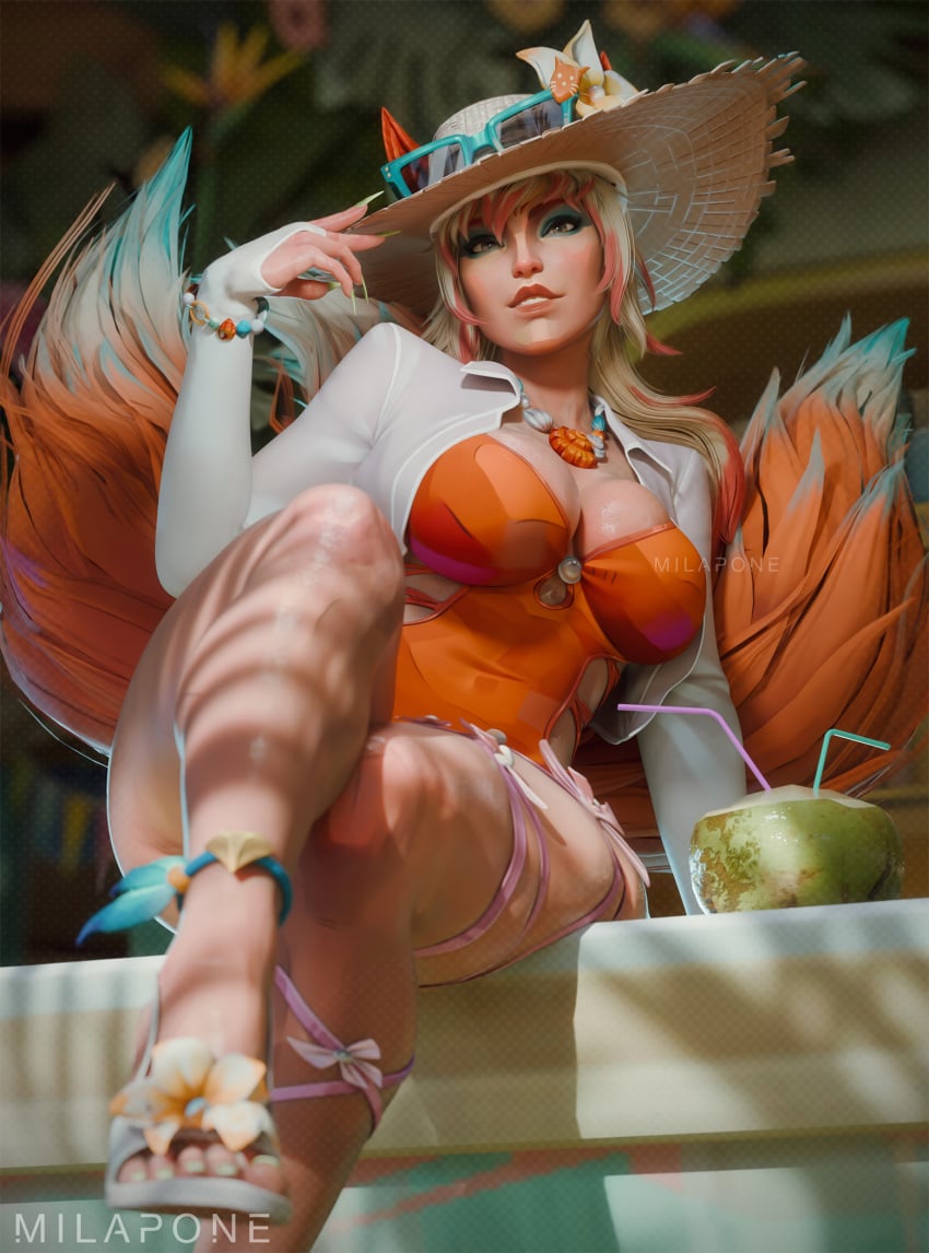 1girls 3d ami_han big_ass big_breasts bikini crossed_legs feet female female_only heels marvel marvel_rivals milapone swimsuit thick_thighs toes white_fox_(coastal_kumiho) white_fox_(marvel) white_fox_(marvel_rivals)