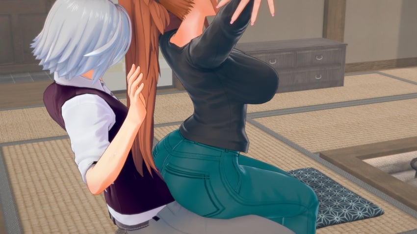 aizawa_akemi big_ass big_booty big_breasts big_butt large_breasts lv92-ts red_hair sitting_on_lap time_freeze time_stop tomo-chan_wa_onna_no_ko