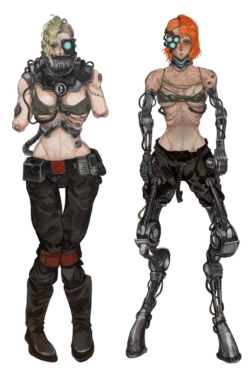 101ho 2girls adeptus_mechanicus blonde_hair cybernetics female female_only imperium_of_man orange_hair scar scars servitor warhammer_(franchise) warhammer_40k