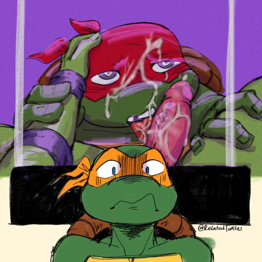 blowjob blowjob_face brothers cum cum_on_face cumming donatello_(mutant_mayhem) donatello_(tales_of_the_tmnt) donatello_(tmnt) face_closeup gay incest michelangelo_(mutant_mayhem) michelangelo_(tales_of_the_tmnt) michelangelo_(tmnt) non-human nsfw raphael_(mutant_mayhem) tales_of_the_teenage_mutant_ninja_turtles toony yagi_(art) yaoi