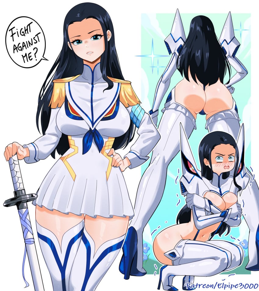 1girls 2020s 2024 ass blush breasts elpipe3000 english_text female female_only kill_la_kill kiryuuin_satsuki_(cosplay) nico_robin one_piece text