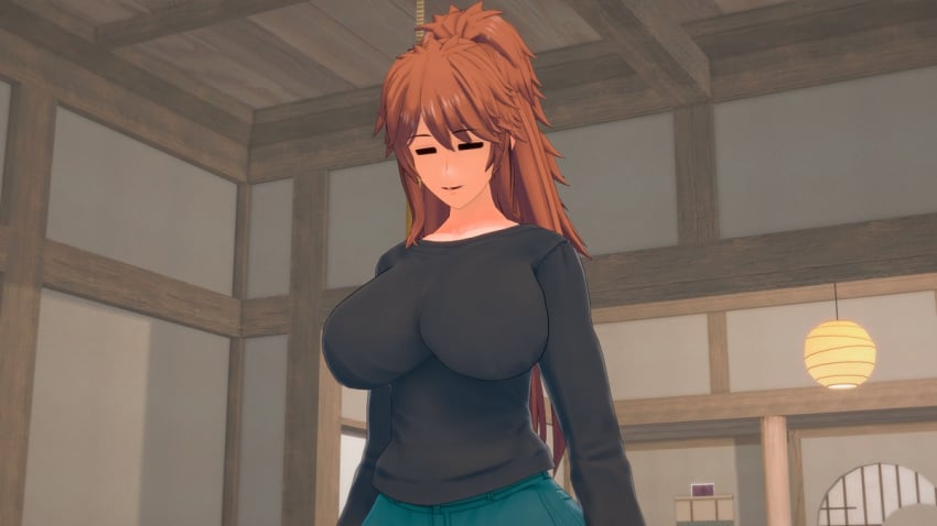 aizawa_akemi big_breasts confused confused_expression confused_look confusion large_breasts lv92-ts red_hair time_freeze time_stop tomo-chan_wa_onna_no_ko