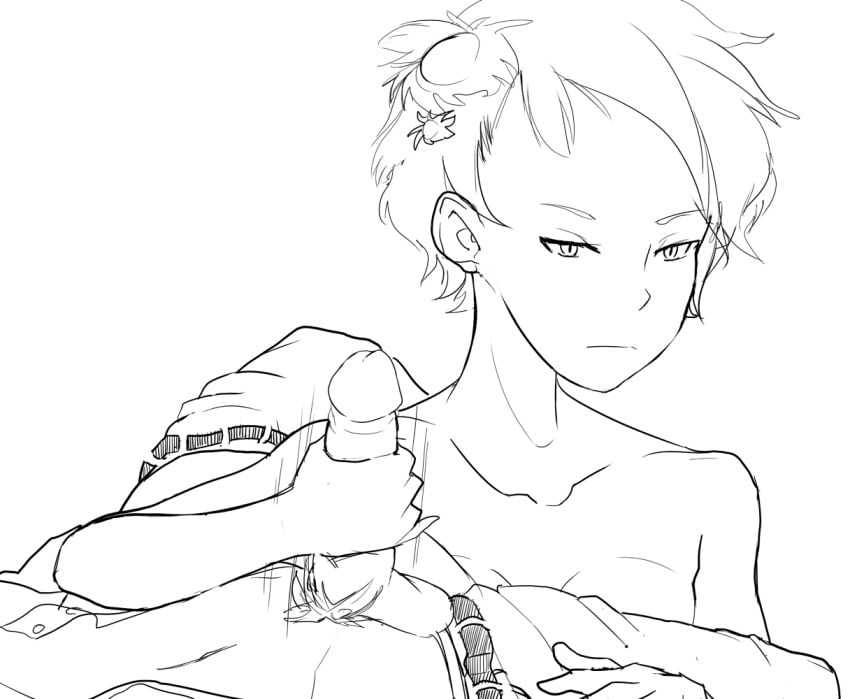 black_and_white handjob phi_(zero_escape) sketch white_hair zero_escape