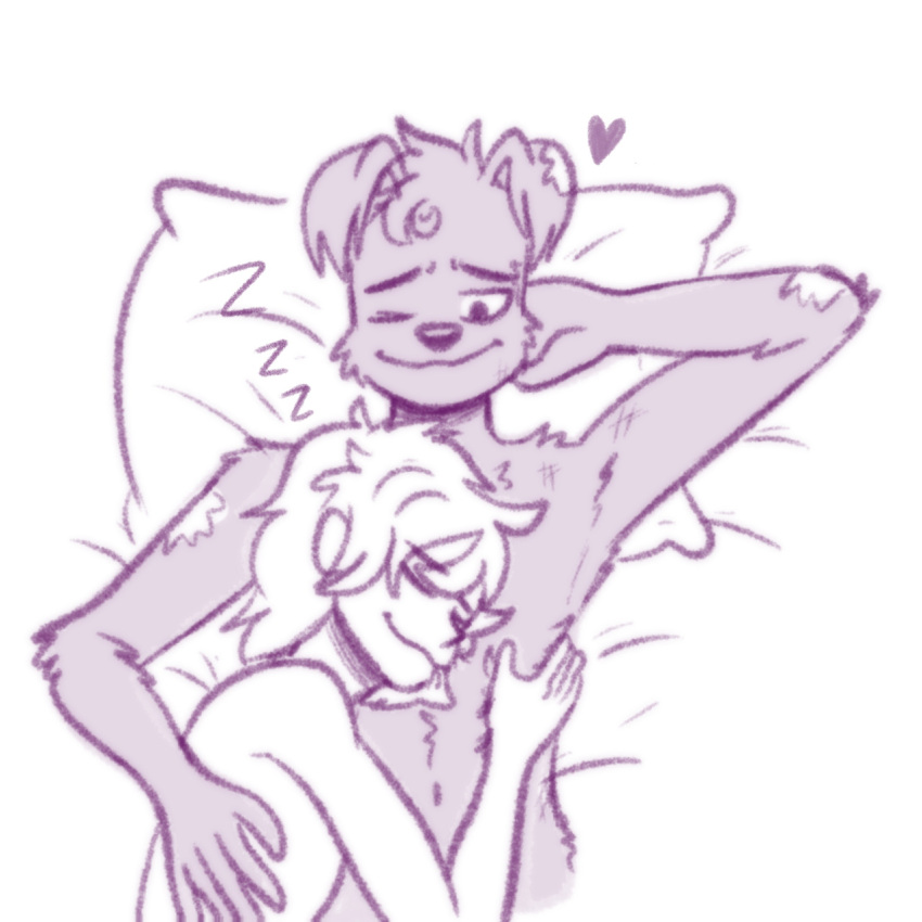 abs addison_(zoophobia) anthro belly_button cuddling fox_boy furry gay head_on_chest human jack_(zoophobia) jackal nude skinny_male sleeping_nude sleeping_together solarlewds vivziepop vivzmind zoophobia