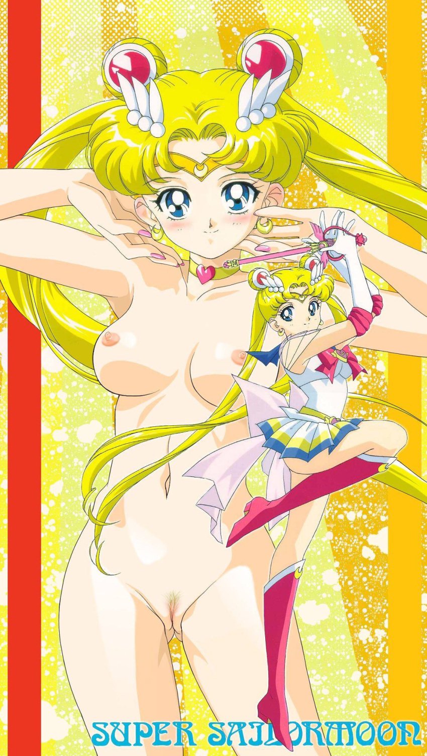 90s accurate_art_style bishoujo_senshi_sailor_moon blush breasts clothing completely_nude edit hairy_pussy itou_ikuko nipples nude_filter official_art pubic_hair sailor_moon skirt small_breasts usagi_tsukino