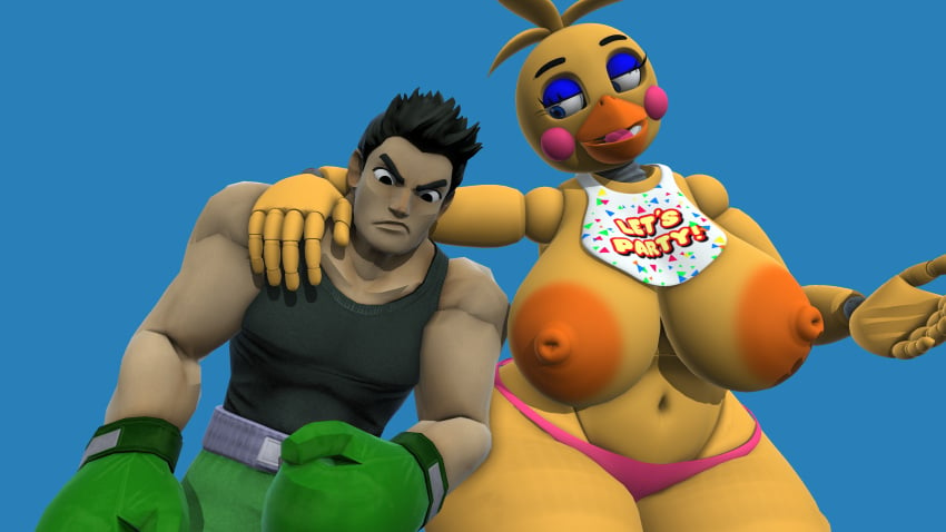 1boy 1girls 2024 3d 3d_(artwork) bird boxers boxing_gloves breasts crossover eastern_and_western_character five_nights_at_freddy's five_nights_at_freddy's_2 furry_female human little_mac muscular nintendo nude nude_female punch_out robot robot_girl toy_chica_(fnaf)