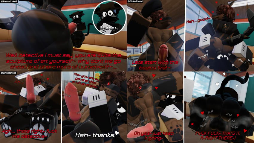 2boys 3d anal ass binkedinked black_fur comic dialogue english_text facesitting furry gay jossef_(furkobayashi) knot mating_press onomatopoeia penis rimming roblox robloxian scribles_(binkedinked) sex source_request tagme text whiskers