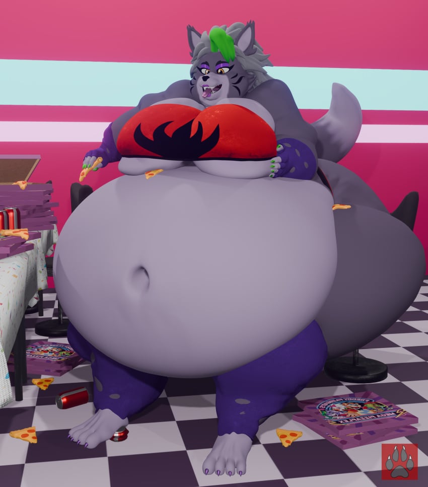 3d 3d_(artwork) animatronic anthro arm_rolls armwear ass belly beverage beverage_can big_belly big_breasts big_butt bloated bra breasts clothing container eating female five_nights_at_freddy's five_nights_at_freddy's:_security_breach food hi_res holding_breast holding_food holding_object hungry inflation legwear machine morbidly_obese obese obese_female overweight overweight_female pizza pizza_box robot roxanne_wolf scottgames sitting slightly_chubby soda solo steel_wool_studios tall thick_neck thick_thighs torn_clothing underwear vep125 weight_gain wide_hips