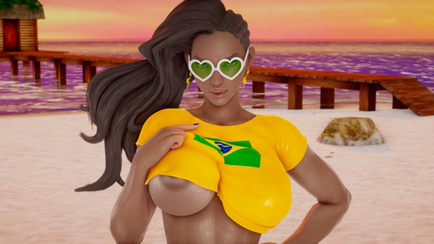 3d 3d_(artwork) brazil brazilian brazilian_female brazilian_flag busty capcom crop_top ecchi_fighties female female_focus female_only flag hourglass_figure laura_matsuda national_personification outdoors outside pinup pinup_pose street_fighter tan tan_body tan_skin tanline wide_hips