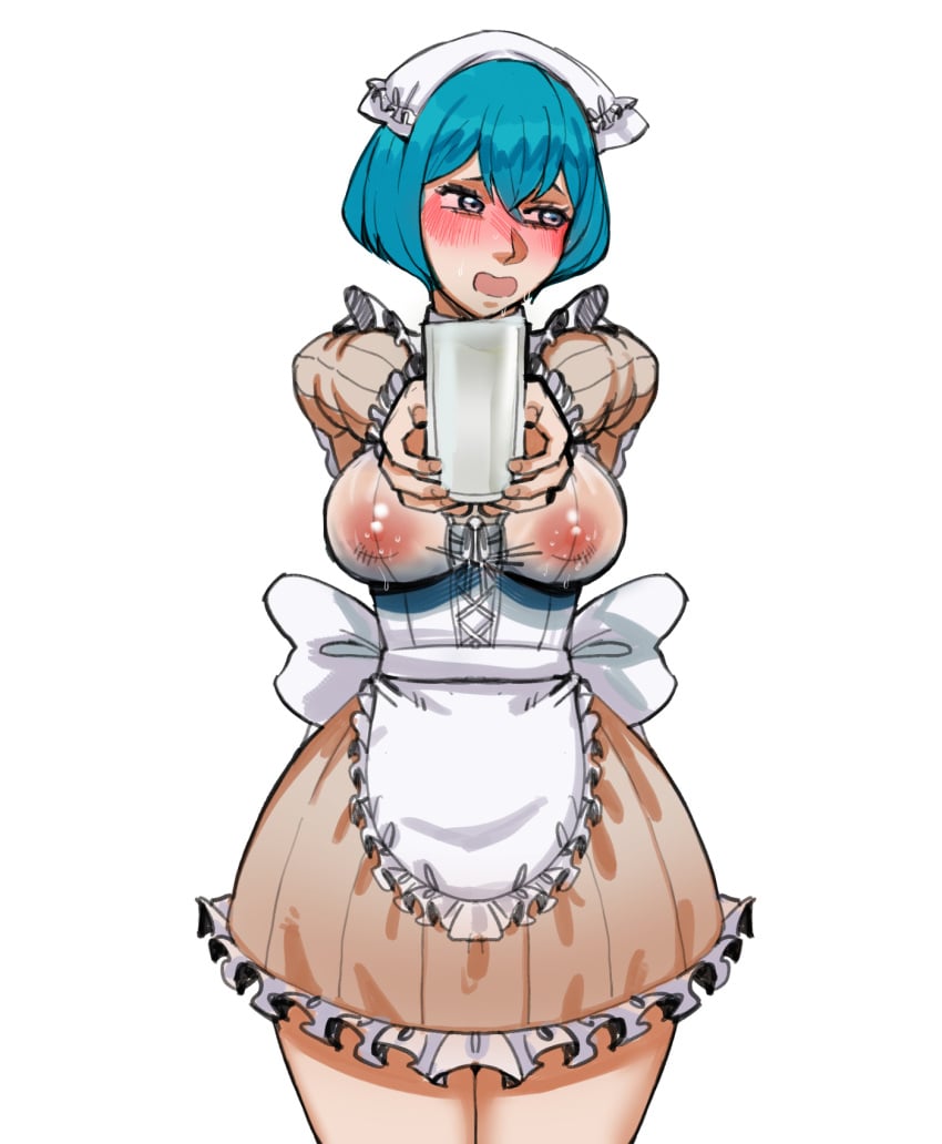 1girls black_clover blush blush_lines breasts clothed clothed_female embarrassed female grey_(black_clover) implied_lactation light-skinned_female light_skin looking_at_viewer maid maid_apron maid_headdress maid_outfit maid_uniform milk nipples scharlottelambo shy sweat sweating sweaty sweaty_breasts transparent_clothing visible_nipples