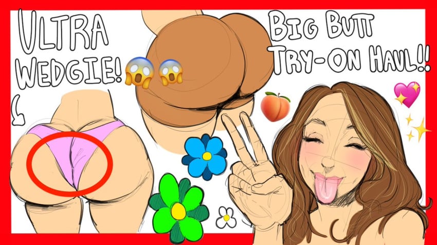 ass_focus big_ass brown_hair dustedburger fat_ass pokimane real_person shorts thong thumbnail tongue_out wedgie