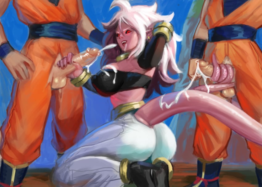 1girls 2010s 2boys android_21 ass balls big_ass big_breasts black_sclera breasts bulge clothing cum cum_on_body cum_on_breasts cum_on_tail cumdrip cumshot dark_persona dragon_ball dragon_ball_fighterz faceless_male father_and_son female handjob huge_breasts humanoid krillin kuririn long_hair majin majin_android_21 male masturbation multiple_boys multiple_males nipple_bulge nipples open_mouth penis penis_grab pink_skin pointy_ears red_eyes rhydwyn son_goku straight tail tail_job tail_sex thick_penis white_hair