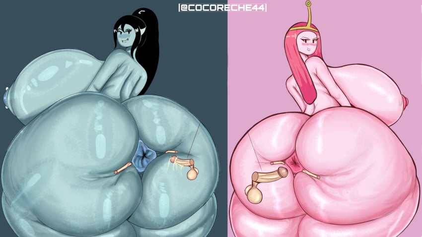 2024 2girls adventure_time anus anus_peek ass black_hair cartoon_network cocoreche enormous_ass enormous_breasts fat_ass gigantic_ass huge_anus huge_ass huge_breasts hyper hyper_ass hyper_breasts large_breasts marceline marceline_the_vampire_queen pink_background pink_body pink_hair pink_skin princess_bubblegum self_upload small_balls small_penis small_penis_adoration testicles