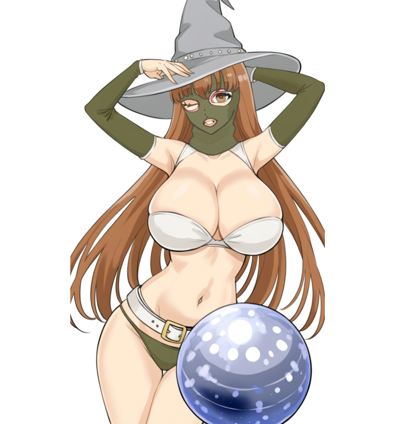 1girls ai_generated armpits balaclava belt bikini brown_hair dagothur1488 large_breasts magicman-chan magicman1410 magicwoman midriff navel witch witch_hat wizard_hat