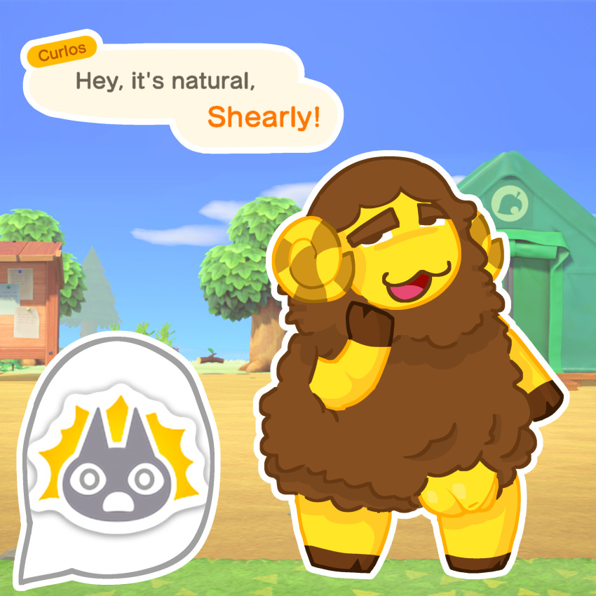 animal_crossing animal_crossing_new_horizons curlos_(animal_crossing) flaccid flaccid_cock flaccid_penis fur furry igivemadhead naked naked_male sheep smug smug_face smug_grin smug_smile tagme