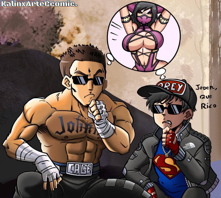 2boys1girl chest_tattoo crossover dc dc_comics drkain97 edenian female glaring human hybrid johnny_cage johnny_cage_(mk9) male meme_reference midway midway_games mileena mileena_(mk9) mortal_kombat mortal_kombat_(2011) netherrealm_studios oc skimpy skimpy_outfit superman_(series) tarkatan theuncleleo thinking thoughts translation_request warner_bros warner_bros._games warner_brothers