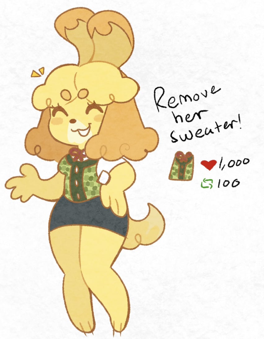 animal_crossing anthro breasts canid canine challenge cleavage isabelle_(animal_crossing) nintendo shizuearts shizunearts strip_challenge strip_meme tagme tagme_(artist) wide_hips