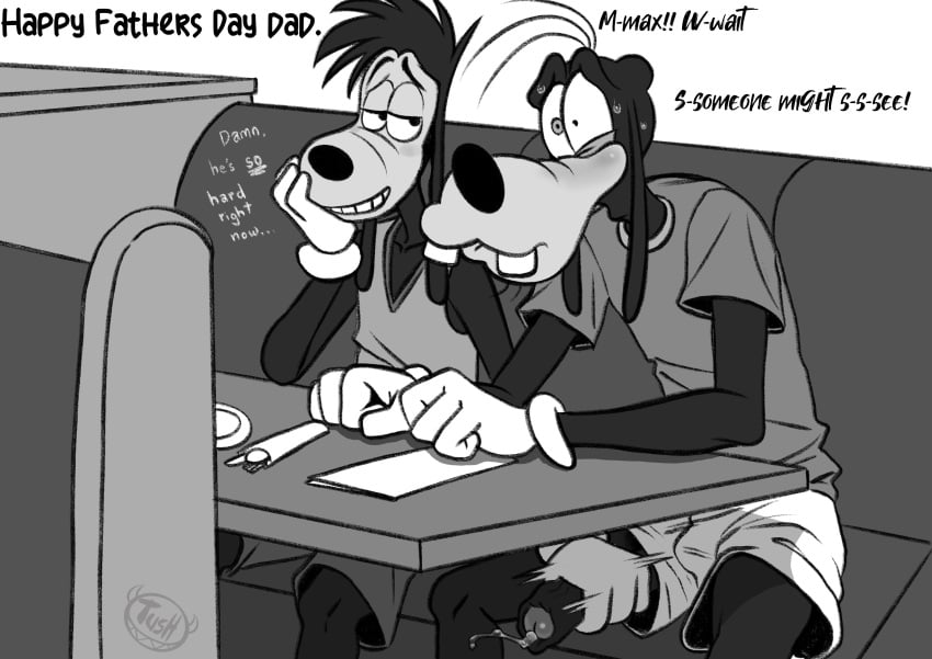 absurd_res anthro bottomwear canid canine canis clothing disney domestic_dog duo father's_day father_(lore) father_and_child_(lore) father_and_son_(lore) genitals goof_troop goofy_(disney) handjob hi_res holidays incest_(lore) male male/male mammal max_goof parent_(lore) parent_and_child_(lore) parent_and_son_(lore) penile penis sex shorts son_(lore) tush_(artist) under_the_table