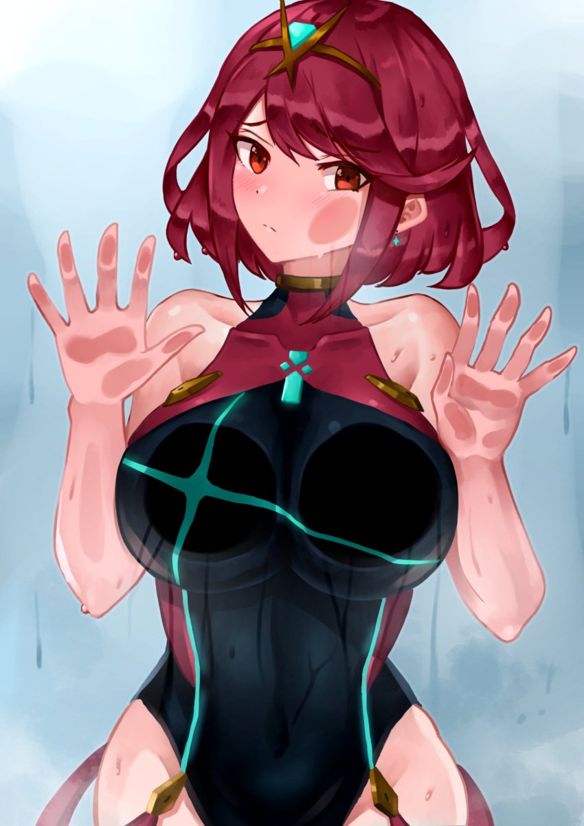 breasts core_crystal female female_only looking_at_viewer nintendo oniisan02b pyra red_eyes red_hair short_hair solo xenoblade_(series) xenoblade_chronicles_2 yotsuhauni